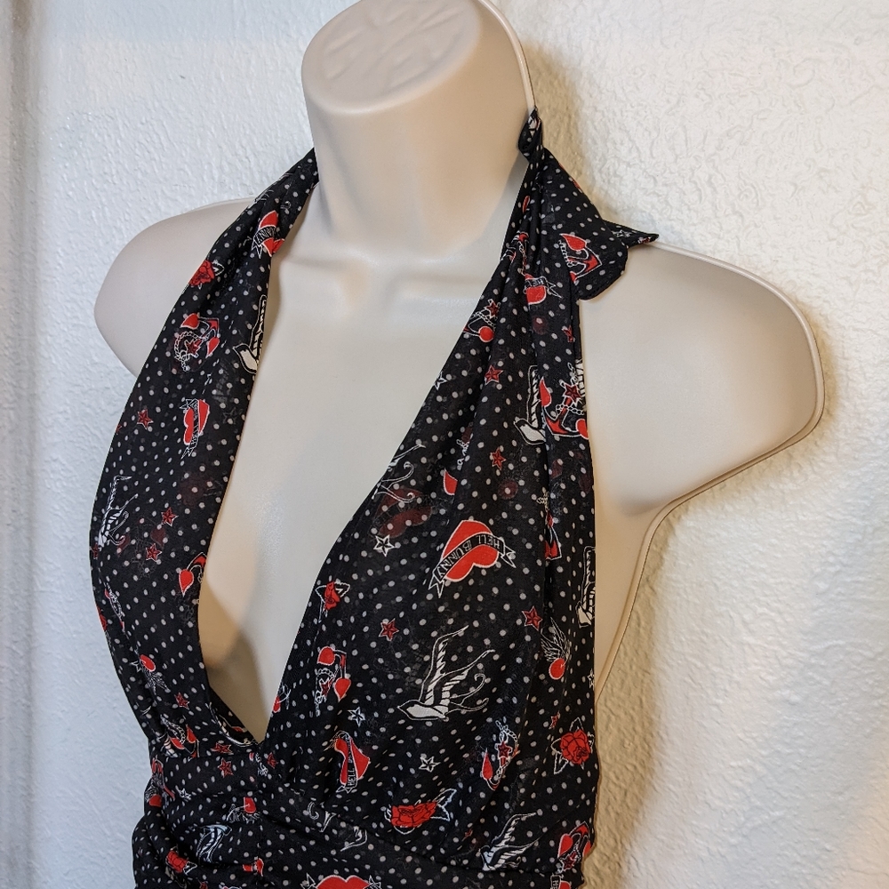 Hell Bunny Black and Red Halter Midi Dress - Picture 6 of 7